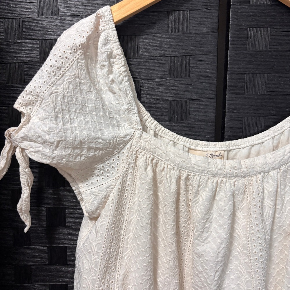 Universal Thread Shift Dress Ivory Eyelet Boho Cottage Party Coastal Casual Sz L - Picture 2 of 7